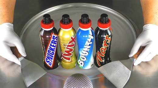 Snickers Twix Bounty & Mars Ice Cream Rolls with Chocolate Drinks