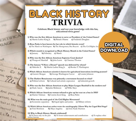 Black History Month Trivia Game, Fun Printable Black History Game for Adults Kids, Black Family Trivia Quiz, Name 3 Think Quick Game - Etsy