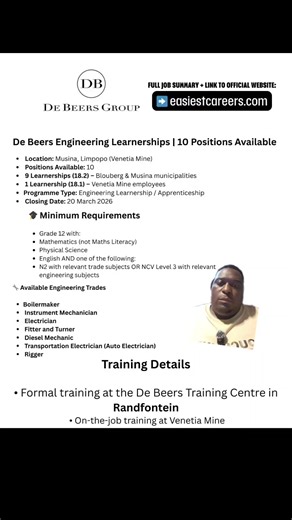 De beers #learnership programme 2026. #yes4youth #GraduateOpportunities #jobs #intern