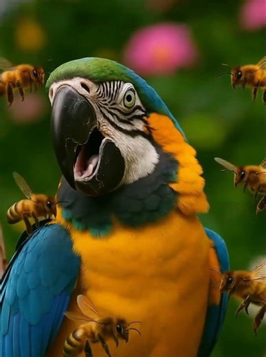 Parrot vs Bees — His Reaction Is Priceless! 🦜😱