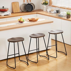 FIRAVOE Solid Wood Saddle Bar Stools Set of 3, 26" Backless Barstool with Footrest for Kitchen Island