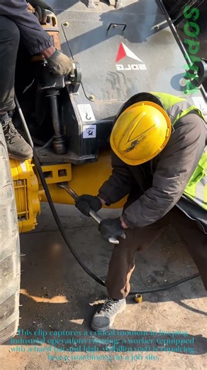 Heavy Machinery Repair: Worker Fixes Equipment on Job Site