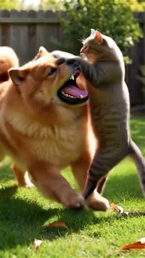 Fighting with cat #chawchaw #goldenretreiver #bestpuppy #cutedog #retreiver #pets #cute #chiweenie