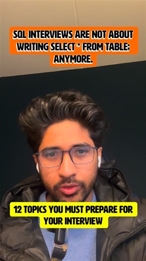 Abhisek Sahu on Instagram: "SQL interviews are not about writing SELECT * FROM table; anymore. They’re about thinking in data, understanding edge cases, optimizing logic, and confidently explaining why your query works. ✅ Follow & comment 'sql' i will share one guide with examples and its explanations. I’ve seen many strong candidates fail ,not because they didn’t know SQL but because they didn’t understand how interviewers think. If you master these 12 topics, you’re not just preparing for inte