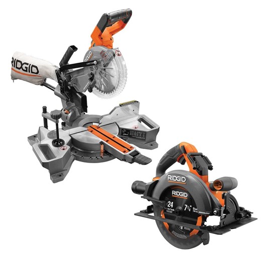 RIDGID 18V Brushless 2-Tool Combo Kit with 7-1/4 in. Dual Bevel Sliding Miter Saw and 7-1/4 in. Circular Saw (Tools Only) R48607B-R8657B - The Home Depot