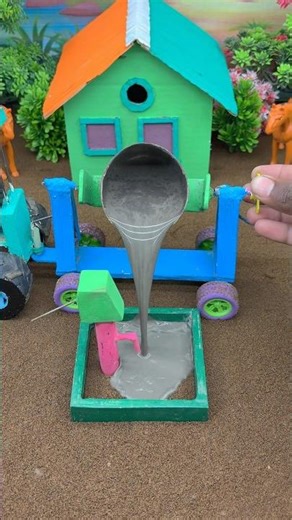 Mini Cement Mixer Machine 😱 | DIY Concrete Pouring Model | Satisfying Construction #Shorts