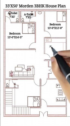 33×50 Ghar Ka Naksha | Modern 3BHK House Plan with Vastu | Indian Home