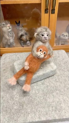 Needle Felted Monkey With Orange Plush Friend #needlefelting