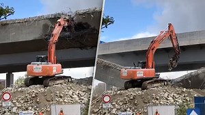 2100 Tonnen Stahl und Beton - Bagger beißt Brücke weg