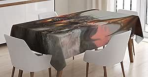 Ambesonne Fantasy World Tablecloth, Illustration of 3 Headed Fire Breathing Dragon Large Monster Gothic Theme, Rectangular Table Cover for Dining Room Kitchen Decor, 60" X 90", Brown Grey