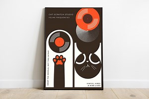 Cat Scratch Studio – Affiche murale rétro humoristique avec chat et vinyle, impression numérique pour les mélomanes, poster original pour les propriétaires de chats, décoration pop art vintage - Etsy France