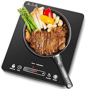2000W Portable Induction Cooktop,Sensor Touch Electric Induction Cooker Cooktop with Kids Safety Lock 8 Temperature and 8 Power Setting WIth Time