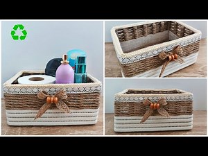 "DIY beautiful basket with cardboard and hemp rope - easy and quick project for beginners"