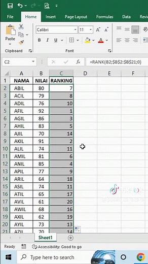 Cara bikin Ranking di Excel