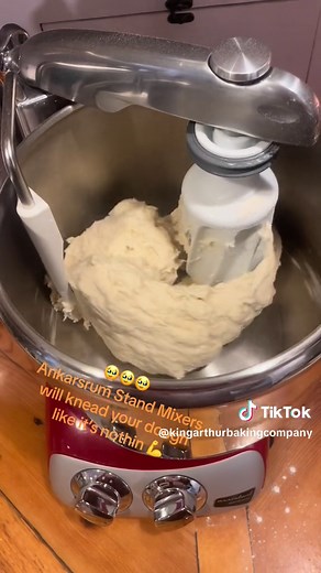 Hypnotize me, you big strong stand mixer... This is the Ankarsrum in action, kneading sourdough bread dough with ease. The bowl spins rather than the arm. The kneading tool spins based on resistance. The mounted spatula shapes and smooths the ingredients into a gorgeous, smooth, easy-to-handle dough. And yeah, this is just one of a bajillion ways that Ankarsrum Stand Mixers can make bakers' lives better. Come to our site and pick your favorite color! Just search kingarthurbaking.com for 'Ankarsr