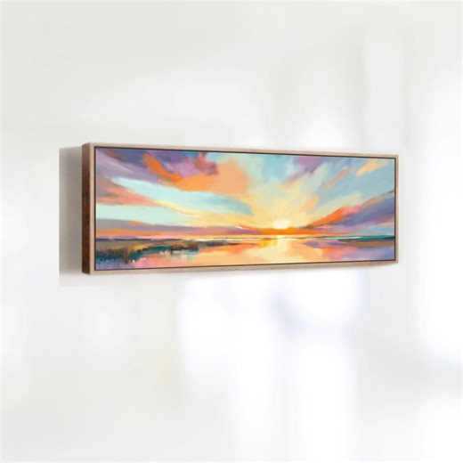 Framed Abstract Sunset Canvas - Colorful Nature Wall Art - Above Bed Modern Panoramic Print - Etsy
