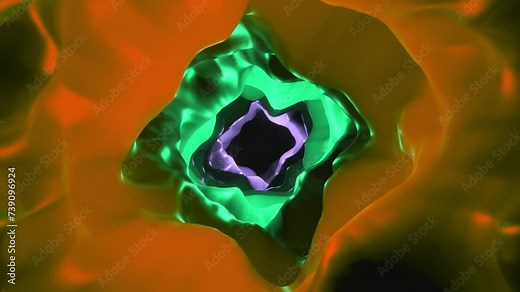 Abstract wormhole tunnel loop background. 4K 3D render. Travel through brown lime wormhole. VJ loop Music festival nightclub stage visual 4K seamless loop animation