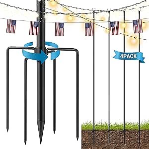 10 FT Metal Pole for String Lights, Patio String Lights Poles 4 Pack, Garden String Light Poles On Deck, Tall Hanging Light Poles for Backyard