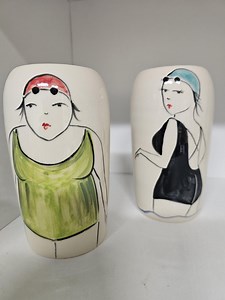 Hand-painted Ceramic Vase With Woman Portrait, Medium Pottery Flower Holder - Etsy