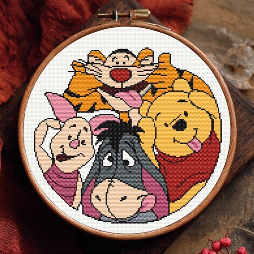 Winnie the Pooh Cross Stitch Pattern – Friends Group Character Design, Digital Embroidery PDF - Etsy