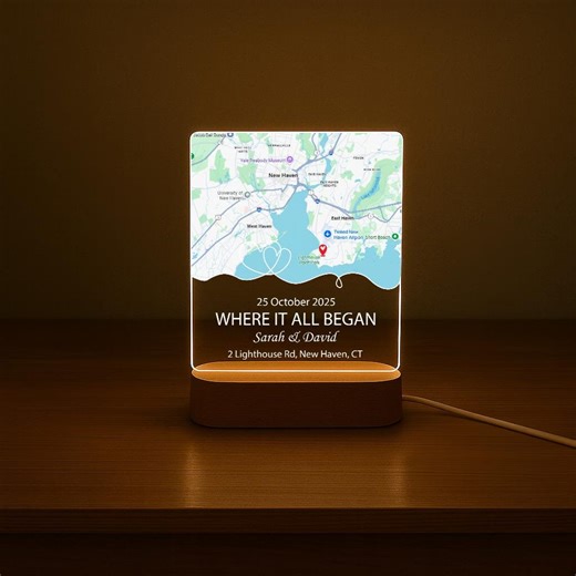 Personalized Our First Date Map Night Light, Where It All Began Map LED Night Lamp, Custom Map Print Acrylic Plaque, Unique Anniversary Gift - Etsy