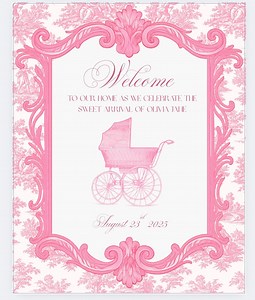 Pink French Toile Baby Shower Sign – Editable Printable Sign – Elegant Vintage Heirloom Girl Baby Shower Decor - Etsy