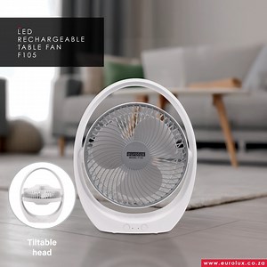 💨 Stay Cool and Powered Up! 💨 Our LED Rechargeable Table Fan (Model F105) is here to make your summer easier! With up to 2 hours of power on high speed, integrated LED lighting, and a convenient 4-6 hour charge time, this fan is your go-to for cooling and lighting on the move. Perfect for home, office, or outdoor adventures! 🌬️⚡ #Eurolux #EuroluxLighting #EuroluxFans #PortableFan #LEDLighting #StayCool #RechargeableEssentials #SummerReady | Eurolux - Lighting your way