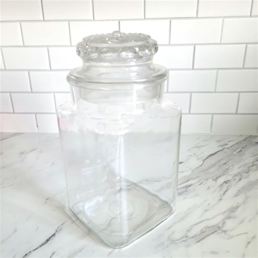 Vintage Clear Glass Canister Jar, Decorative Lid, Kitchen Storage Cookie Jar - Etsy