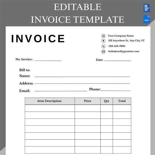 Simple Invoice Template for Small Business | Printable & Canva Editable Billing Invoice - Etsy Australia