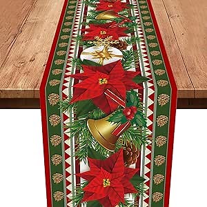 Christmas Table Runners,Xmas Table Linens Christmas Dinner Table Runners for Dining Party Christmas Xmas Holiday Season Decorations 180x35CM