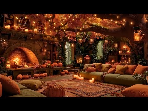 Warm November Fall Fireplace Ambience 🍂 Soft Piano Music with Cozy Fire & Rain sounds for Relaxing