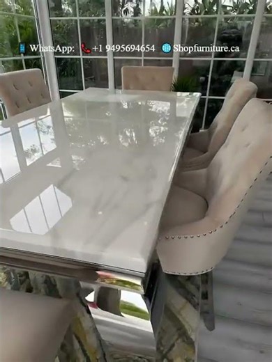 🍽️ Modern Brand New Silver Rectangular Marble Dining Table with Premium Velvet Chairs