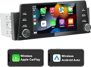 Single Din Car Stereo Radio Wireless CarPlay Wireless Android Auto, 5 Inch Touchscreen Head Unit with Mirror Link, GPS Navigation, Type C USB, Bluetooth/FM/SWC/MIC