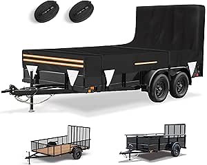 6 x 10 Windproof Utility Trailer Cover, 600D Waterproof Heavy Duty Cover with Rear Landscape/Tailgate Ramp with Windproof Ropes Fits 6 x 10 FT Trailers
