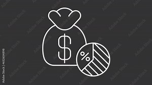 Taxable income white line animation. Money bag and pie chart with emerging sector animated icon. Government tax. Isolated illustration on dark background. Transition alpha video. Motion graphic
