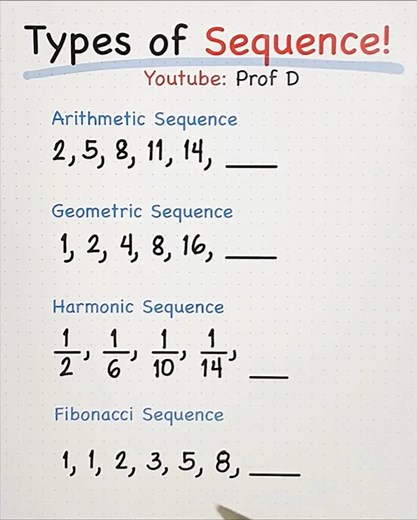 174K views · 5K reactions | Types of Sequence - Arithmetic, Geometric, Harmonic, and Fibonacci | Prof D | Facebook