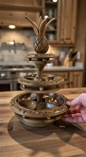 Vintage Hand-Carved Wooden Tiered Serving Stand
