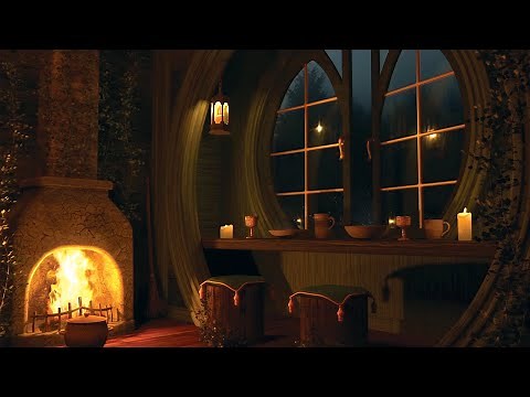 Medieval Tavern Nook with Fireplace and Night Nature Sounds - Medieval Fantasy Ambience