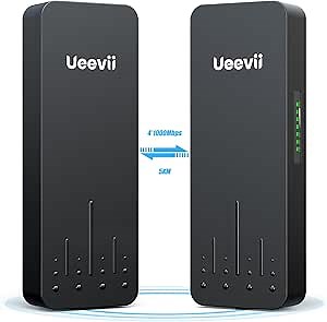 Black Wireless Bridge, UeeVii CPE990 Point to Point/Multipoint Anti-Theft WiFi Bridge, 4 * 1000Mbps Port, 5.8G 5KM Outdoor Wireless Bridge Kit Used in Barn, Garage,Shop, etc, 24V POE, 2-Pack