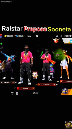 Raistar prapose sooneta gaming 💞❤️ #raistar #sooneeta #gyangaming #freefire #trending #viral #funny