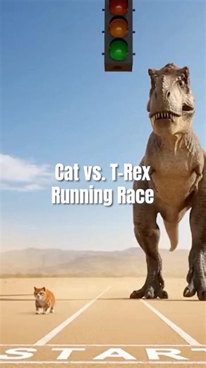 Cat vs T Rex Running Race?! #ai #aishorts