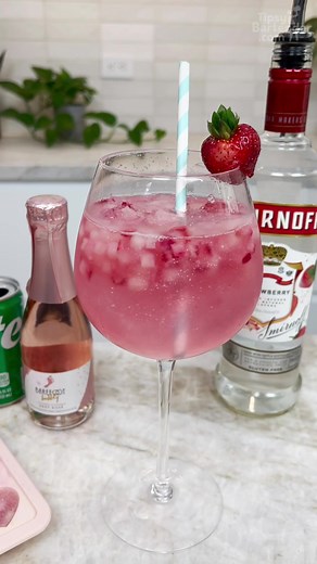 Sparkling Rose Ice Cubes with Diced Strawberries