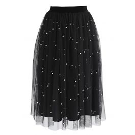 Surely Sweet Pearls Mesh Skirt in Black