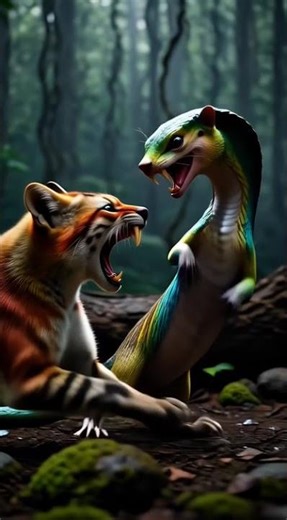 Bushmaster genet and king cobra Polecat fighting