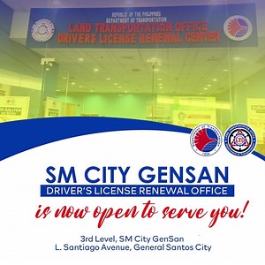 1.8K views · 45 reactions | SM City Gensan Driver's License Renewal Office is now open to serve you! 3rd Level, SM City General Santos #EverythingsHereAtSM | SM City General Santos (Official) | Facebook