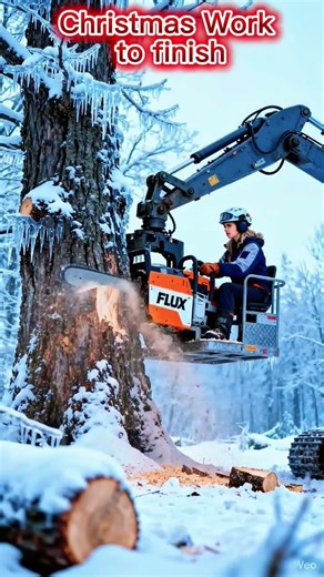 WAIT. ❄️🎅🌲 Upside-Down Chainsaw Cutting in Snow Forest#chainsaw#treecutting#winter#flux#wood#viral