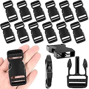Heavy Duty Dual Adjustable Plastic Buckles - 12 Pack 1 Inch Clips for No-Sew Straps