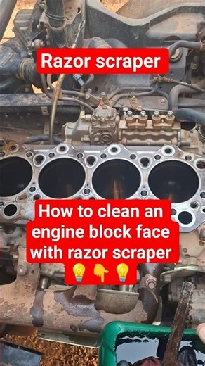 How to clean engine block face with razor scraper #automobile #mechanic #enginerepair #usefultips