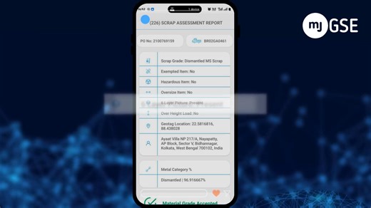 India’s first-of-its-kind AI-Powered scrap inspection tool — from mjGSE. Scrap sourcing often faces delays due to manual checks, inconsistent quality, and approval bottlenecks. mjGSE, a mobile solution that uses AI to bring speed, accuracy, and trust into the inspection process. Here’s how it’s transforming the process: - Detects scrap categories and exempted items through image analytics - Auto-generates inspection reports with geotagged photos - Enables instant dispatch decisions—even outside 