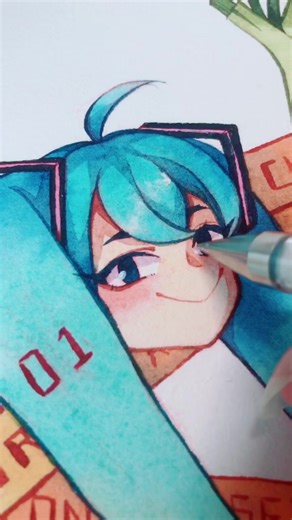 Captivating Hatsune Miku Watercolor Art - Traditional Anime Painting